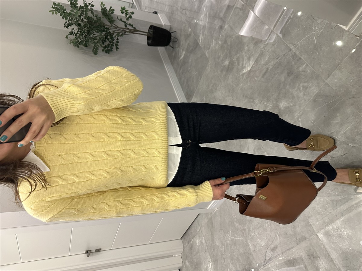 Bisiklet Yaka Örme Kazak - Sarı