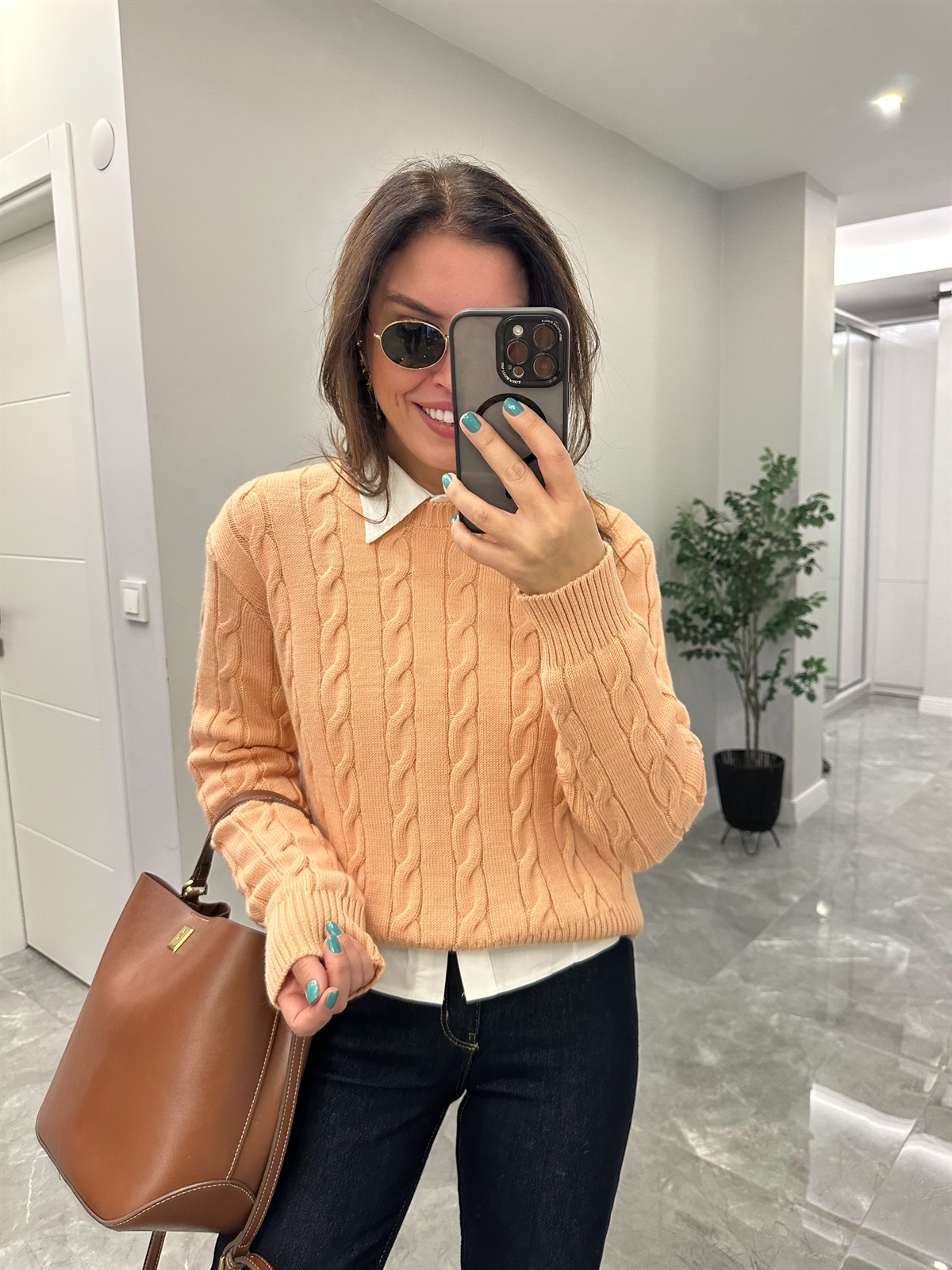 Bisiklet Yaka Örme Kazak  - Yavru Ağzı