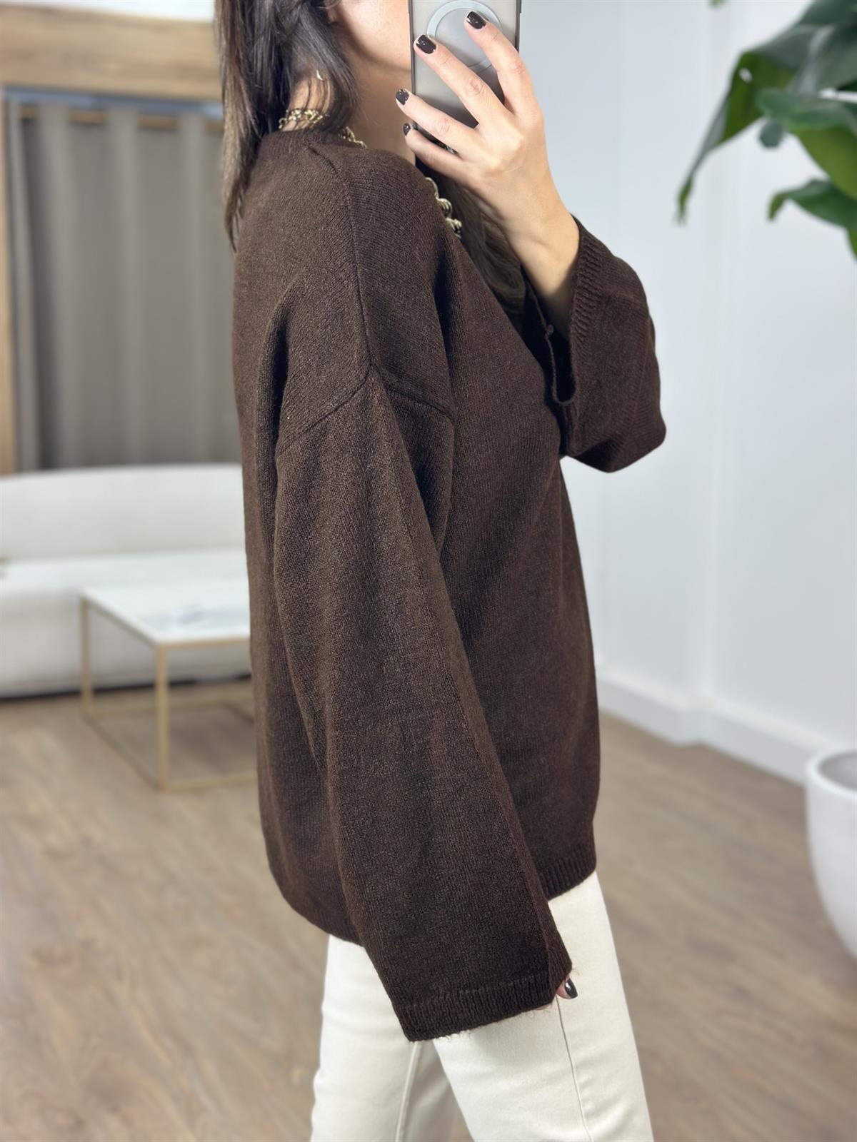 Bisiklet Yaka Oversize Yumoş Kazak - Acı Kahve