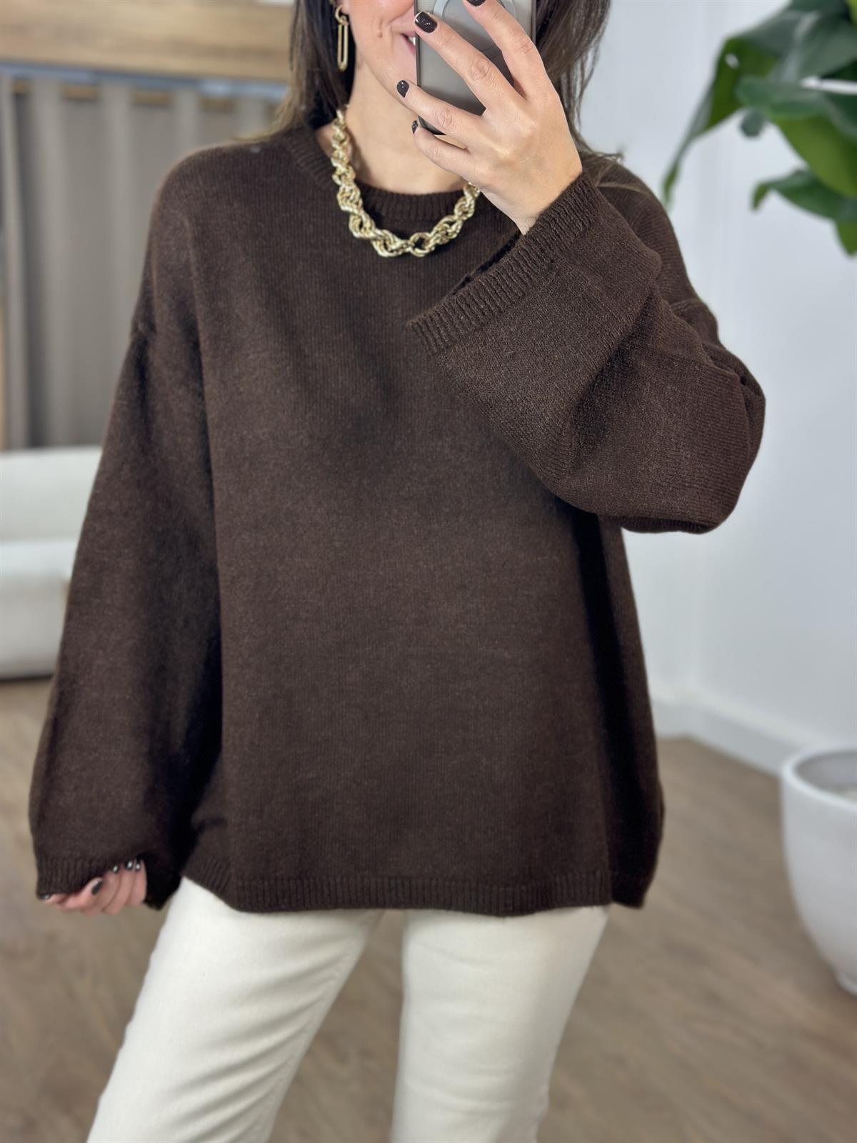 Bisiklet Yaka Oversize Yumoş Kazak - Acı Kahve