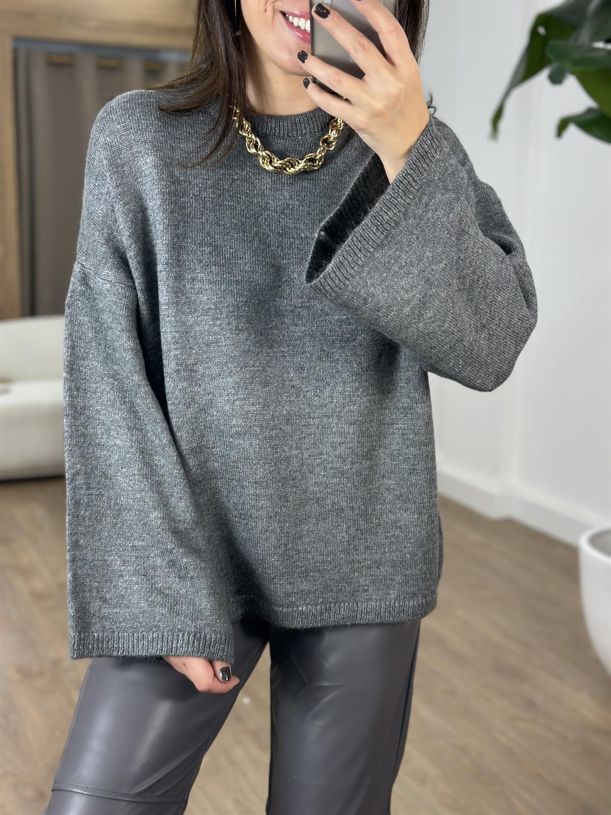 Bisiklet Yaka Oversize Yumoş Kazak - Antrasit