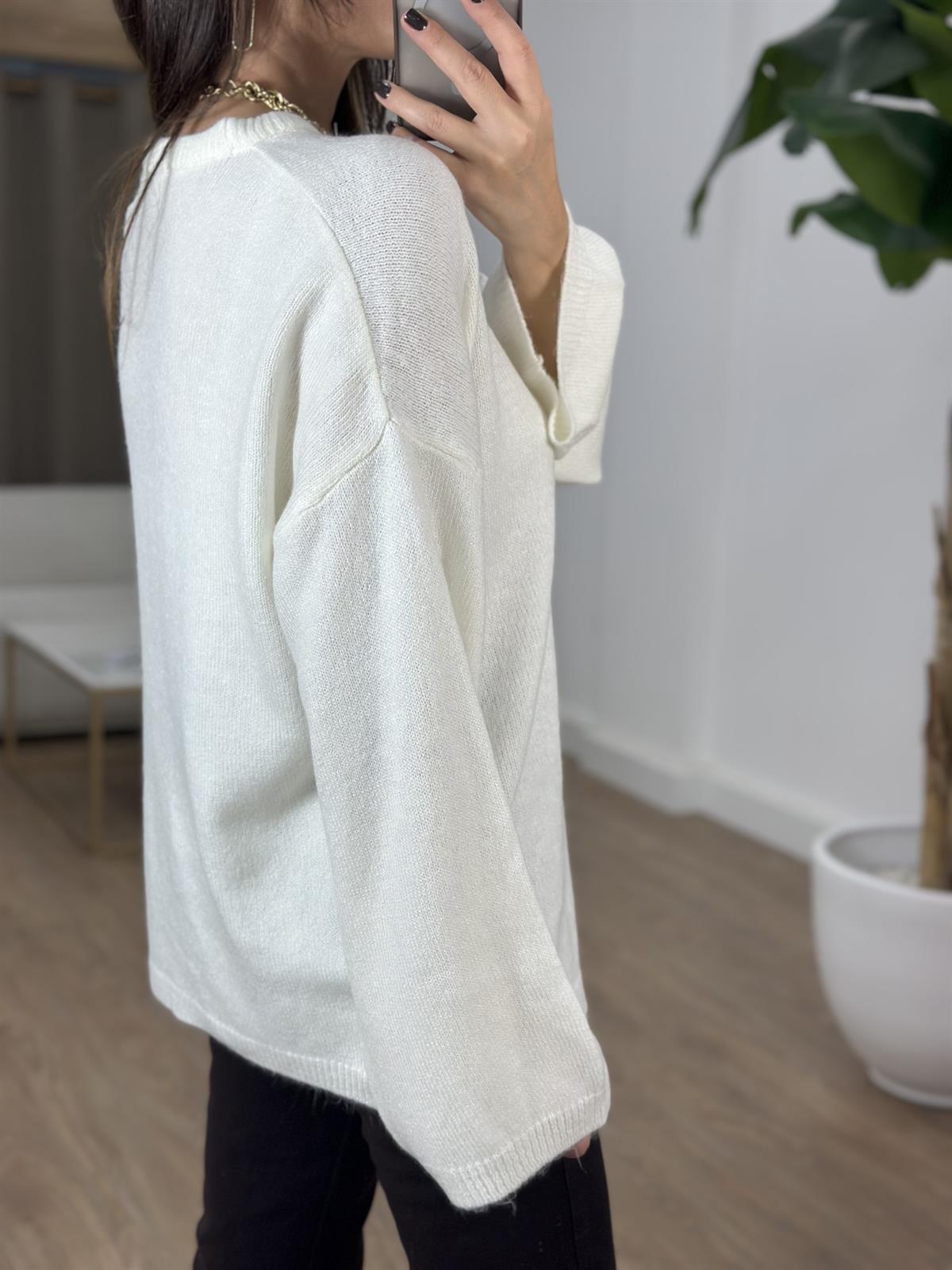 Bisiklet Yaka Oversize Yumoş Kazak - Ekru