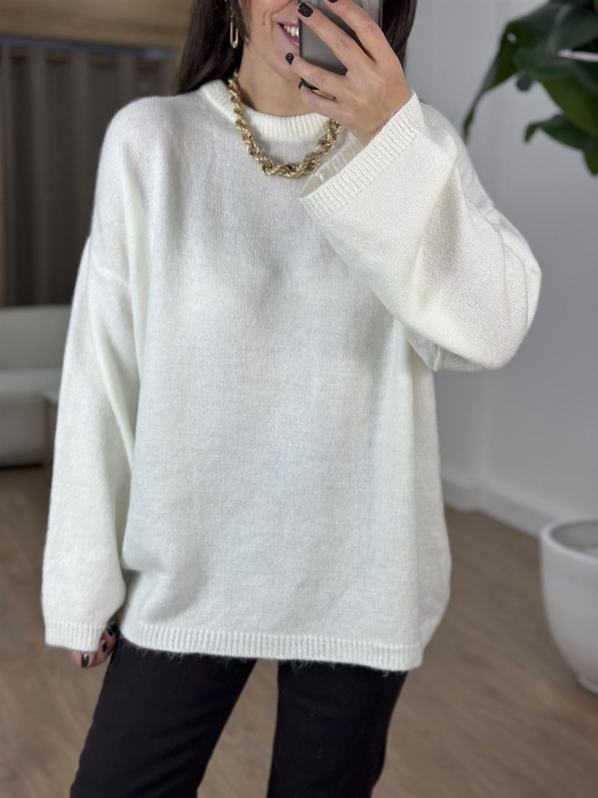 Bisiklet Yaka Oversize Yumoş Kazak - Ekru