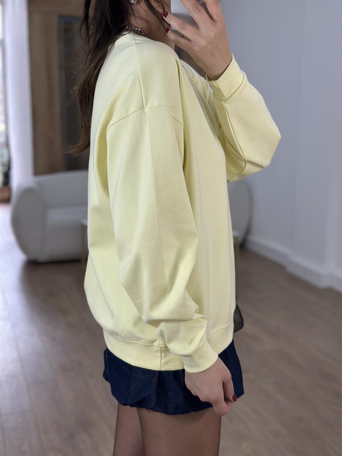 Bisiklet Yaka Pamuklu Basic Sweatshirt - Sarı