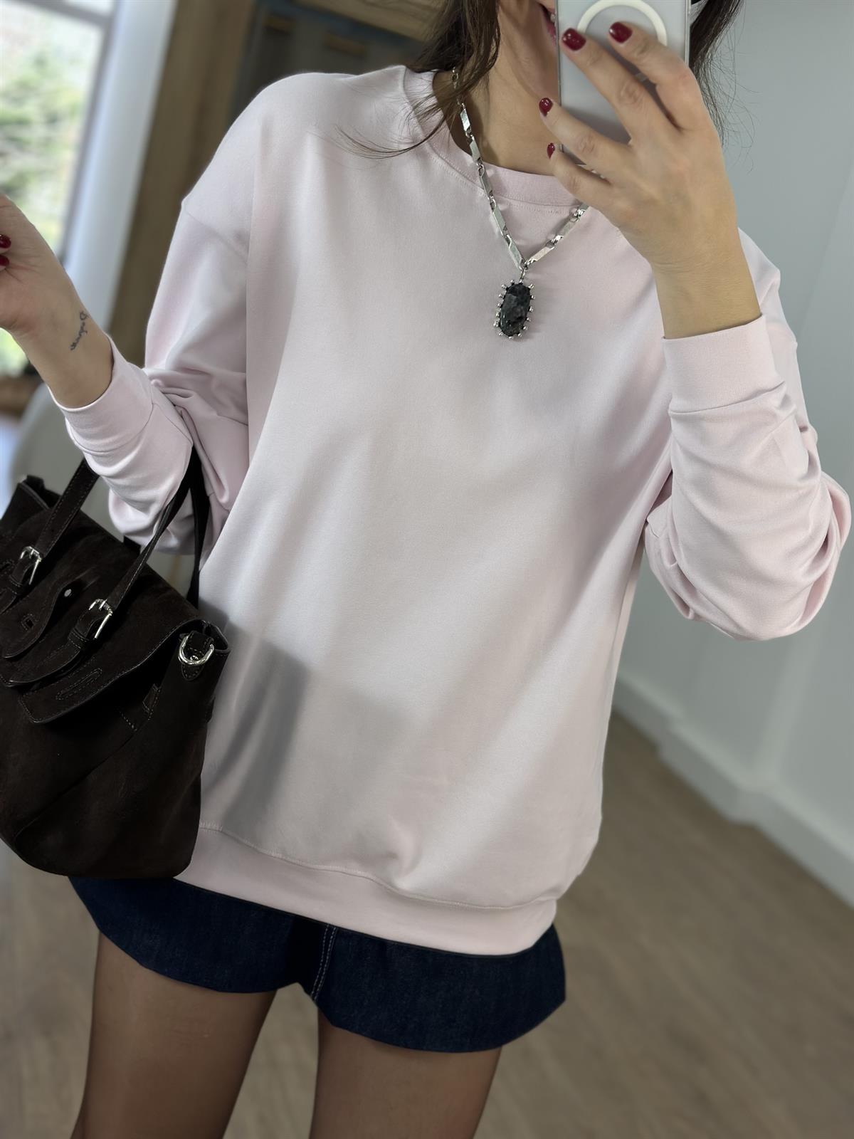 Bisiklet Yaka Pamuklu Basic Sweatshirt - Pembe