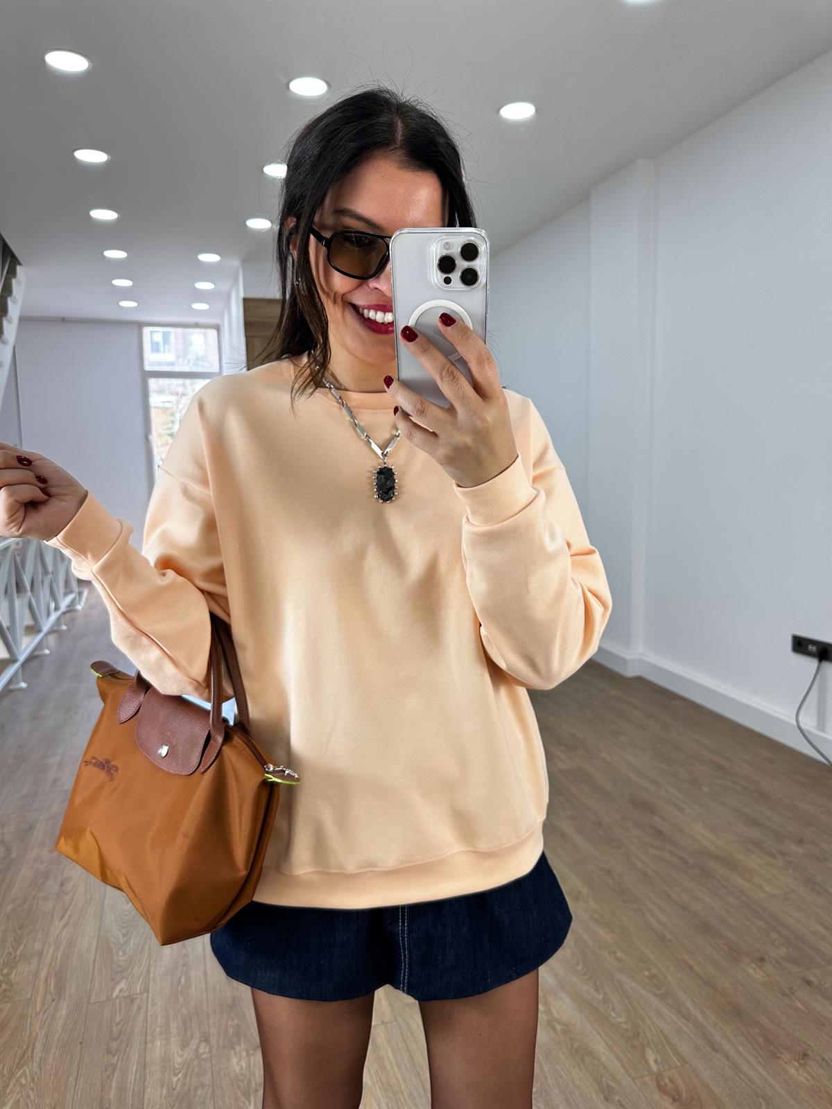 Bisiklet Yaka Pamuklu Basic Sweatshirt - Somon