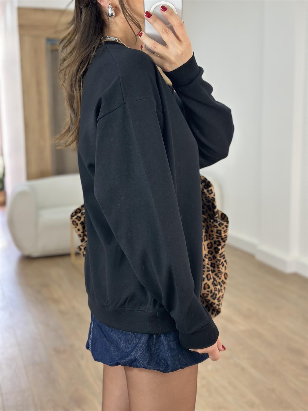 Bisiklet Yaka Pamuklu Basic Sweatshirt - Siyah