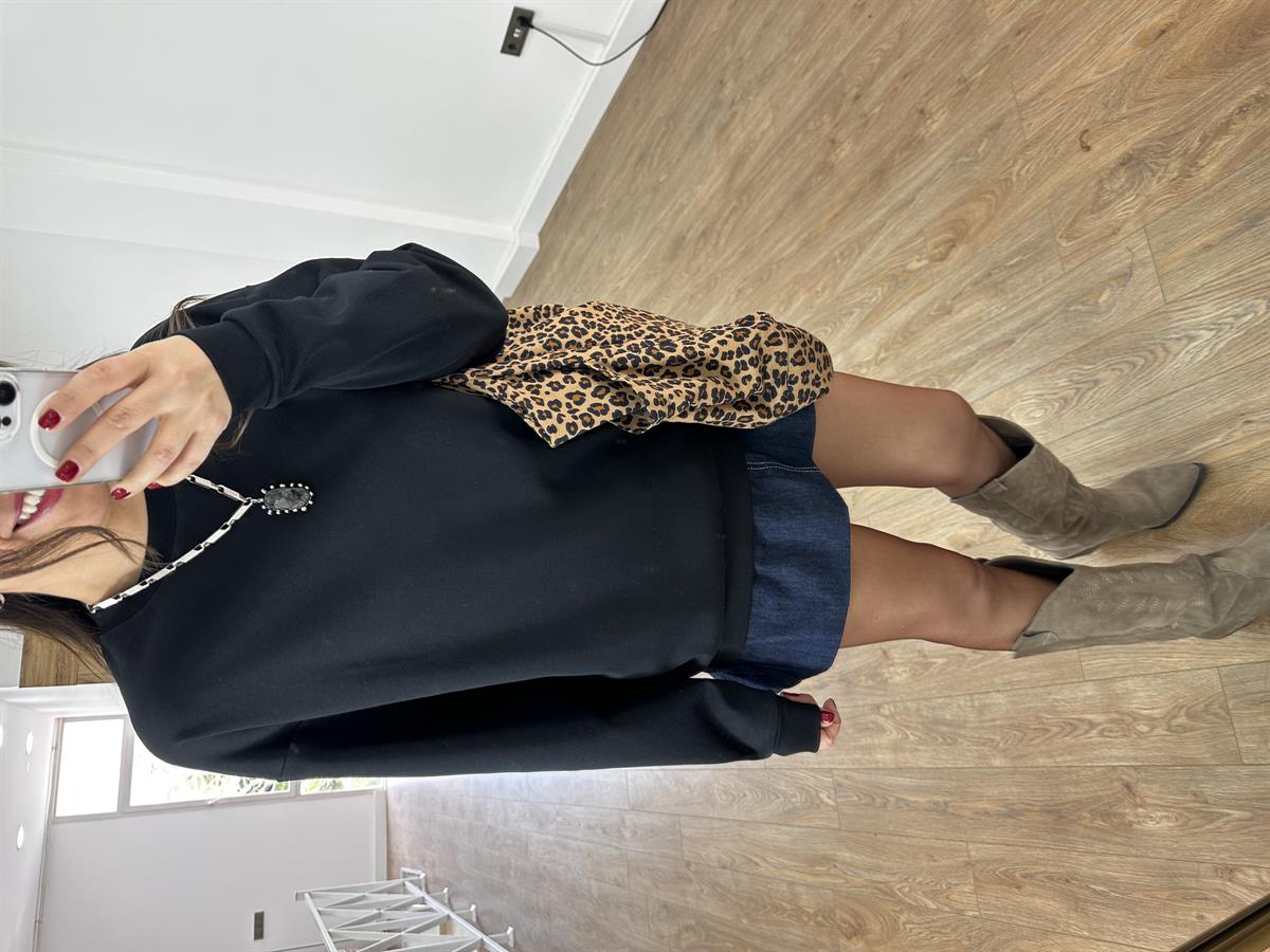 Bisiklet Yaka Pamuklu Basic Sweatshirt - Siyah