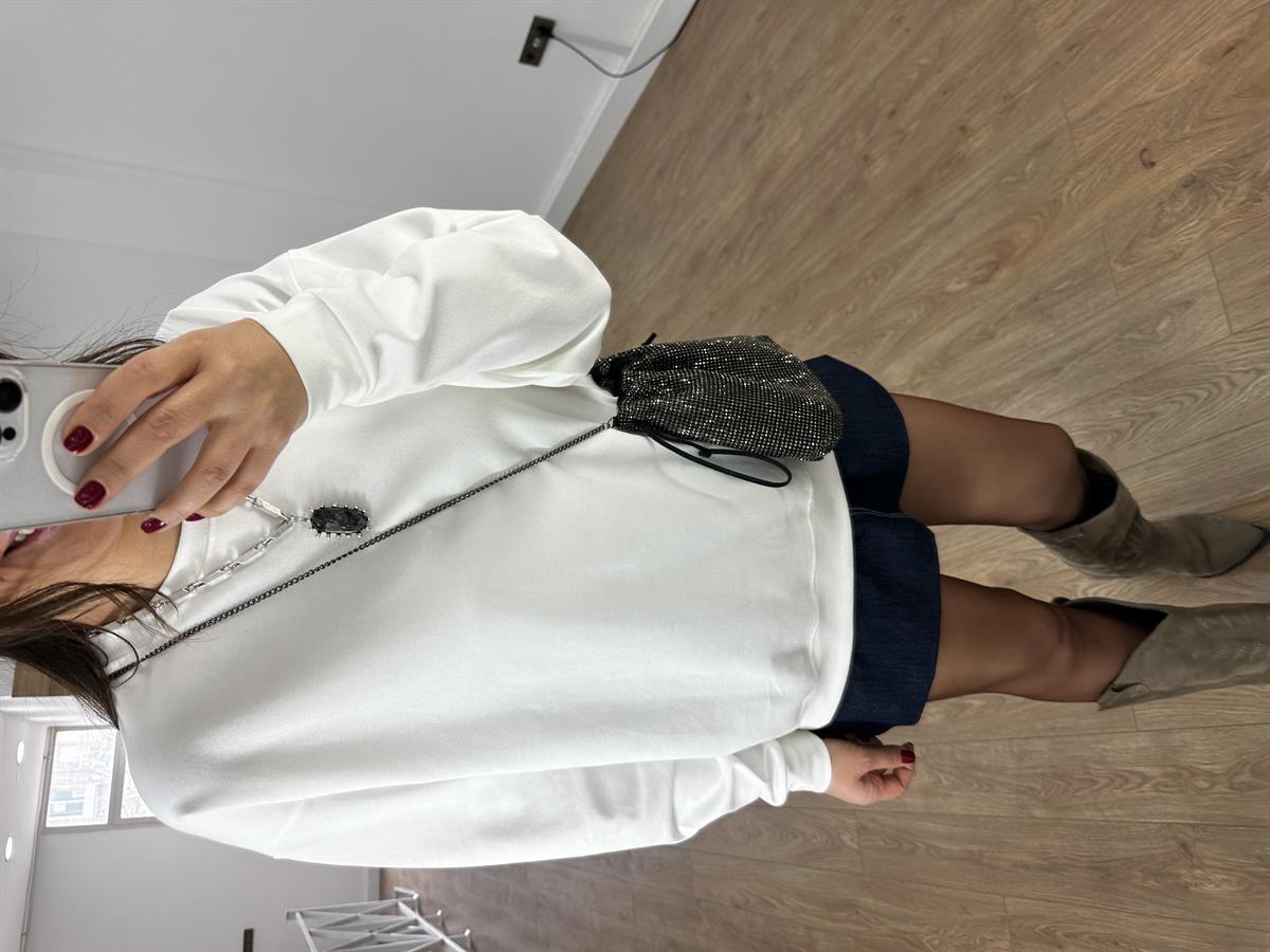 Bisiklet Yaka Pamuklu Basic Sweatshirt - Ekru