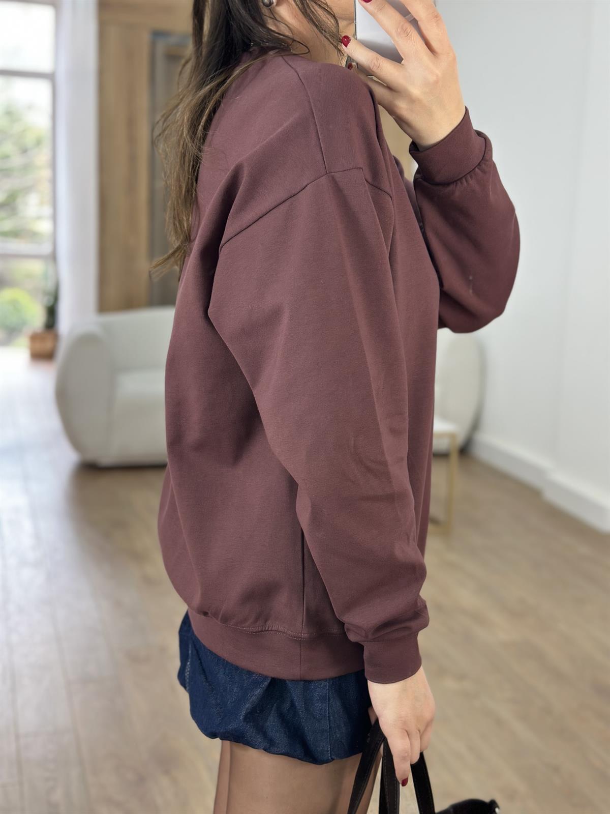 Bisiklet Yaka Pamuklu Basic Sweatshirt - Kahverengi