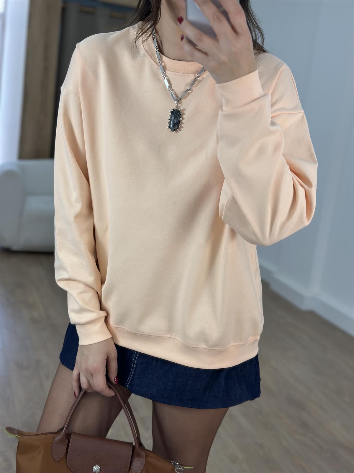 Bisiklet Yaka Pamuklu Basic Sweatshirt - Somon