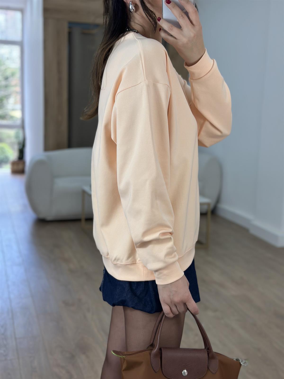 Bisiklet Yaka Pamuklu Basic Sweatshirt - Somon