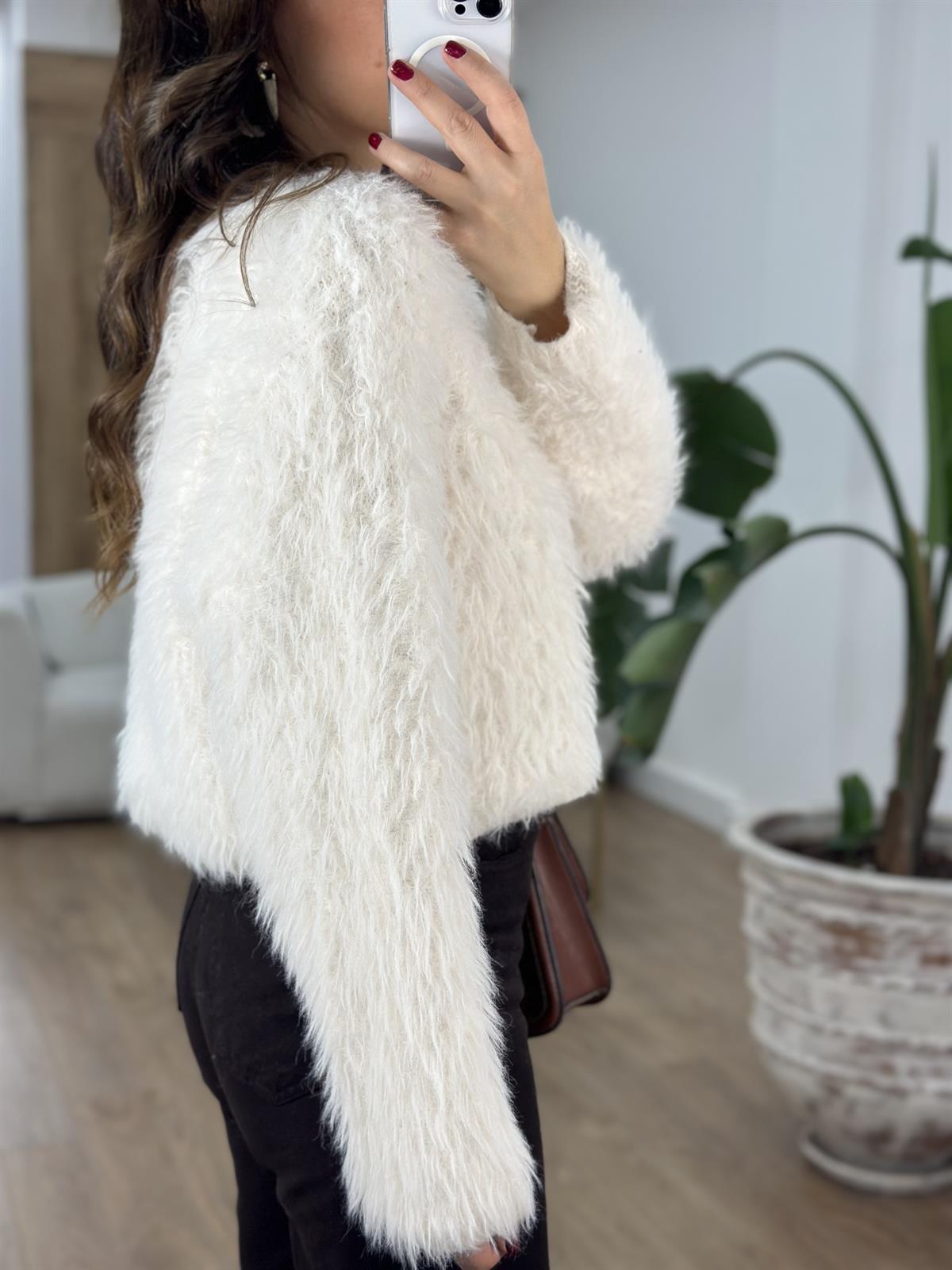 Bisiklet Yaka Tüylü Kazak - Ekru 