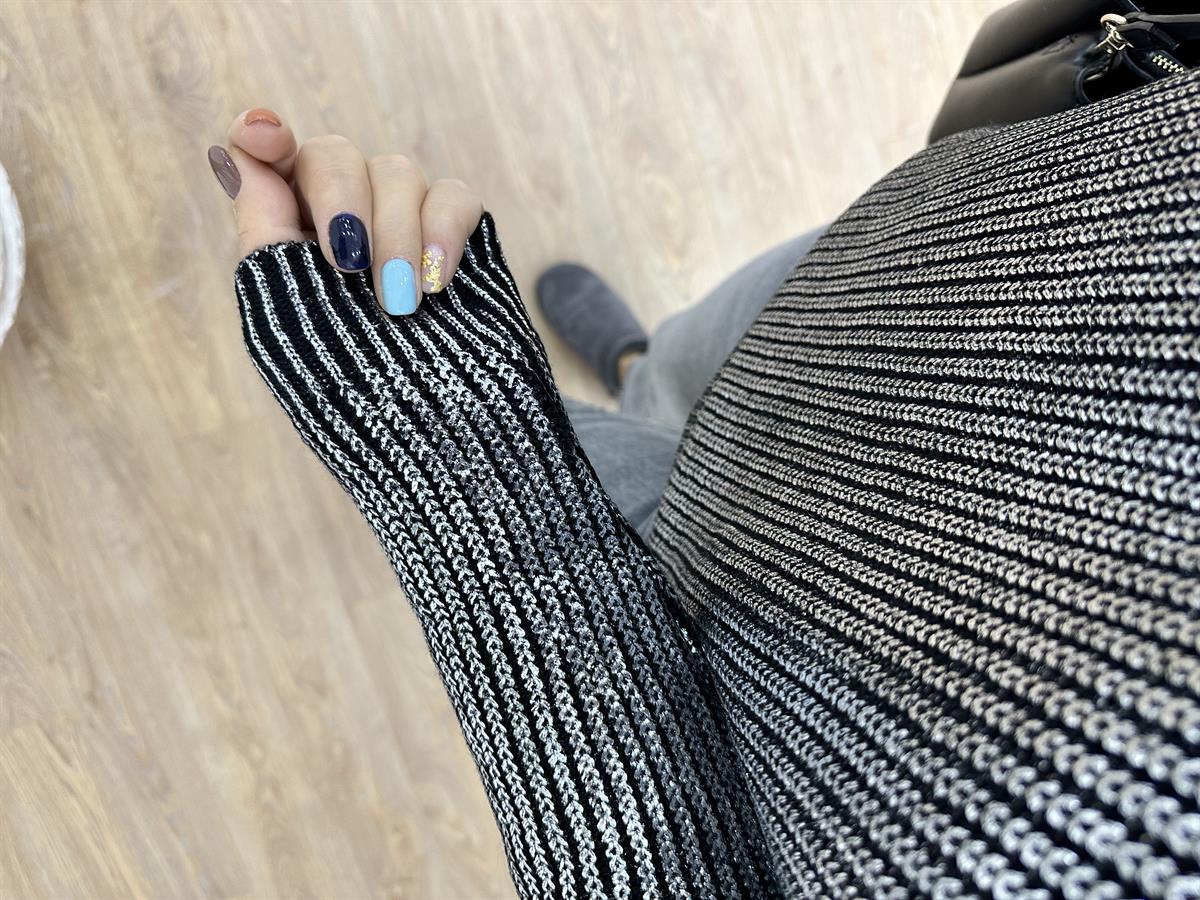 Bisiklet Yaka Varaklı Kazak-Gümüş