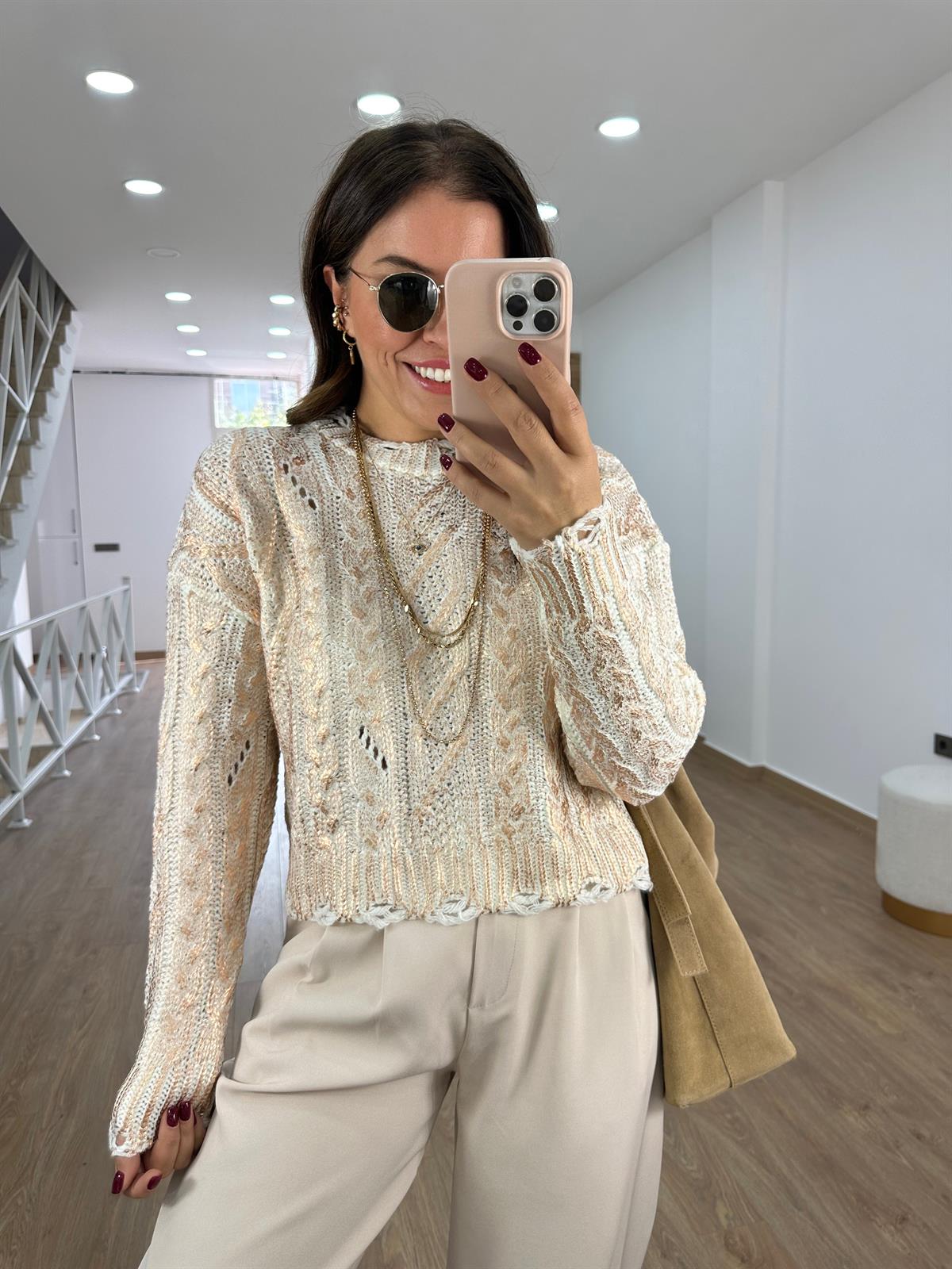 Bisiklet Yaka Varaklı Triko Kazak