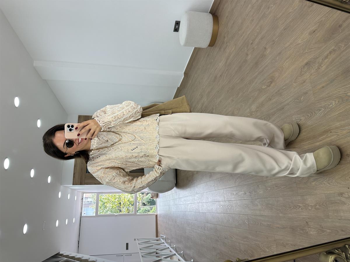 Bisiklet Yaka Varaklı Triko Kazak