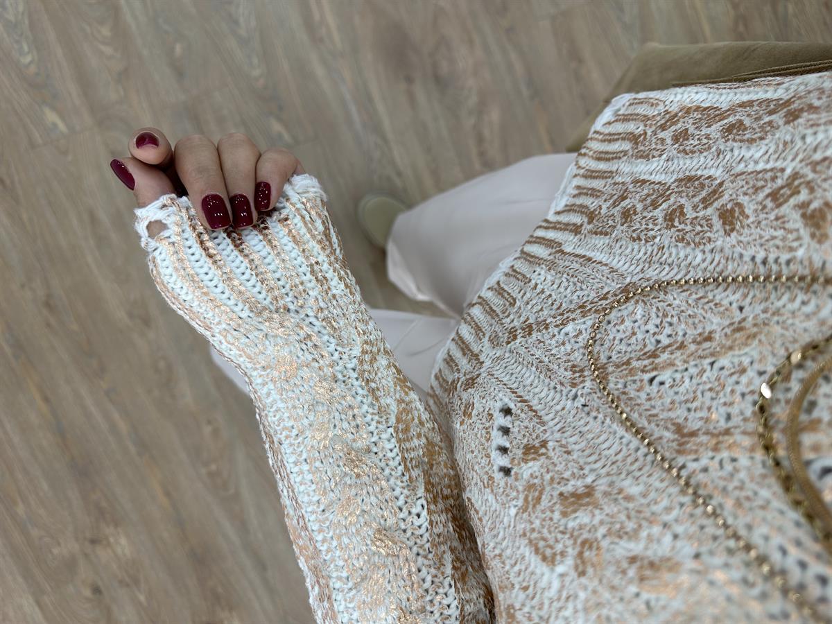 Bisiklet Yaka Varaklı Triko Kazak