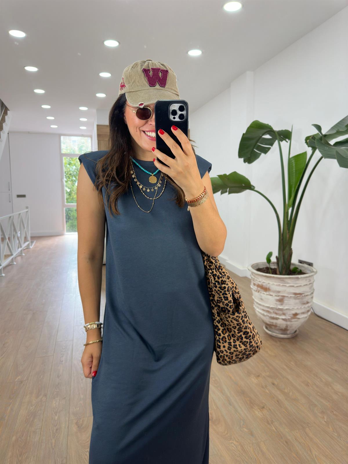 Bisiklet Yaka Vatkalı Basic Elbise-Füme