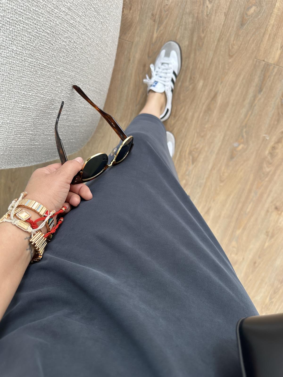 Bisiklet Yaka Yanları Yırtmaçlı Modal Elbise-Antrasit