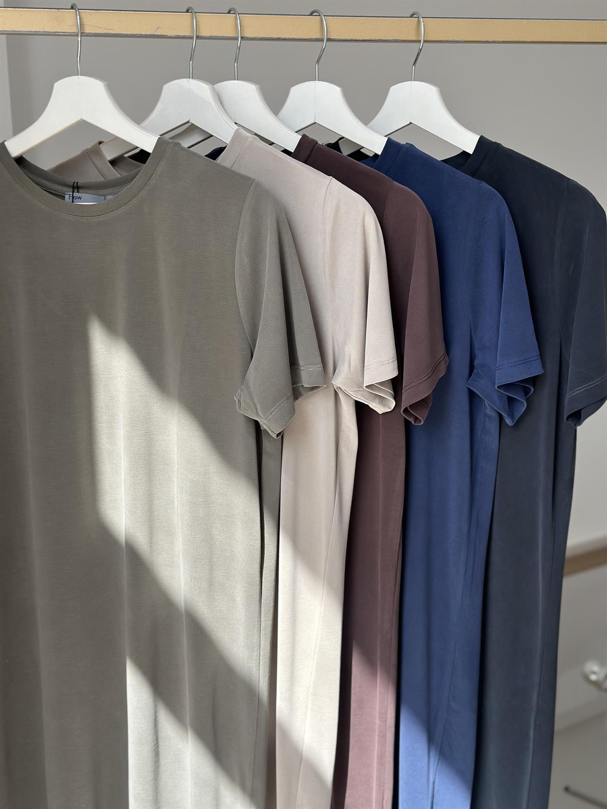 Bisiklet Yaka Yanları Yırtmaçlı Modal Elbise-Antrasit