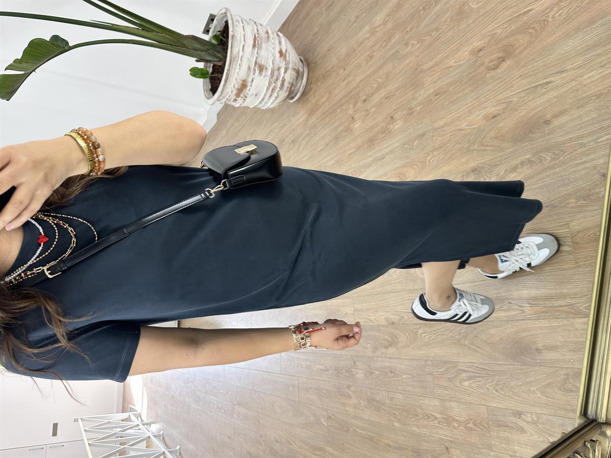 Bisiklet Yaka Yanları Yırtmaçlı Modal Elbise-Antrasit