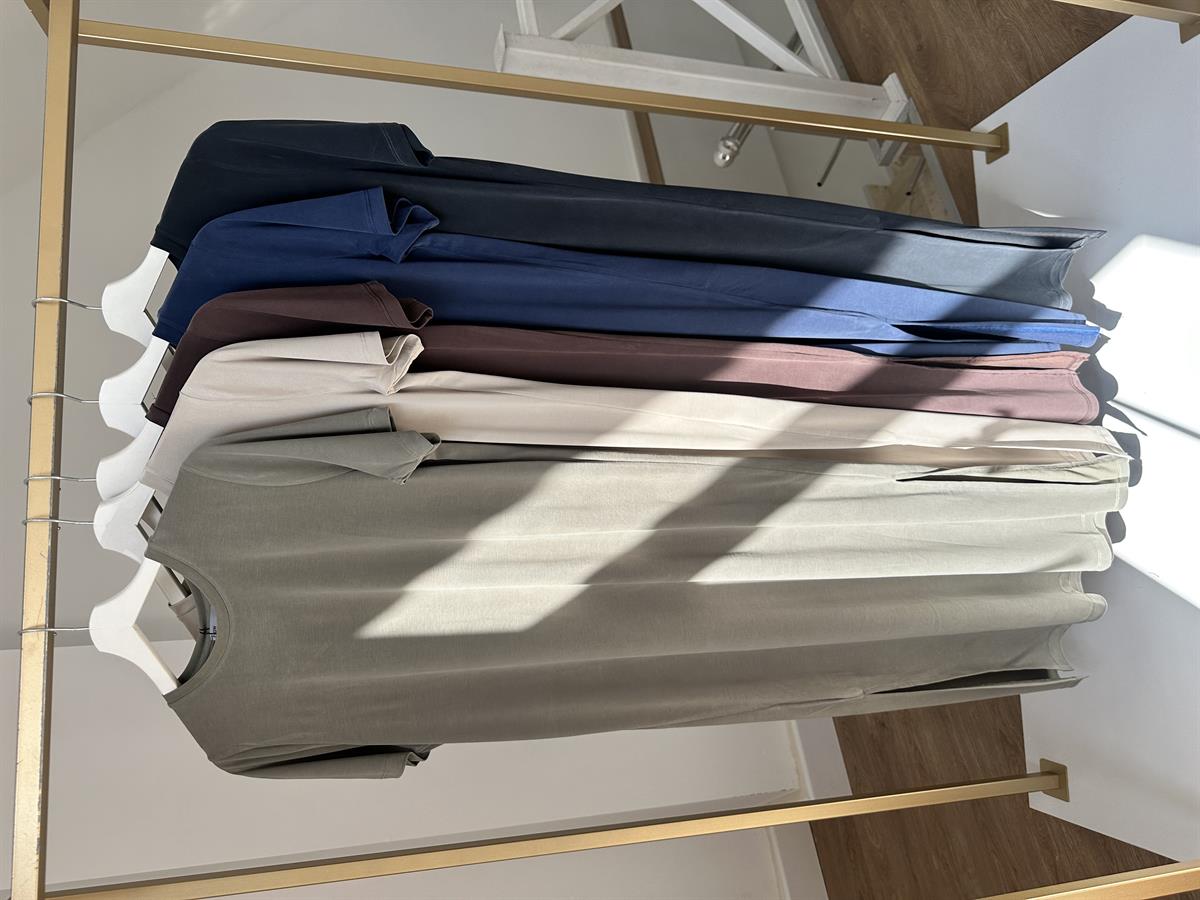 Bisiklet Yaka Yanları Yırtmaçlı Model Elbise-İndigo