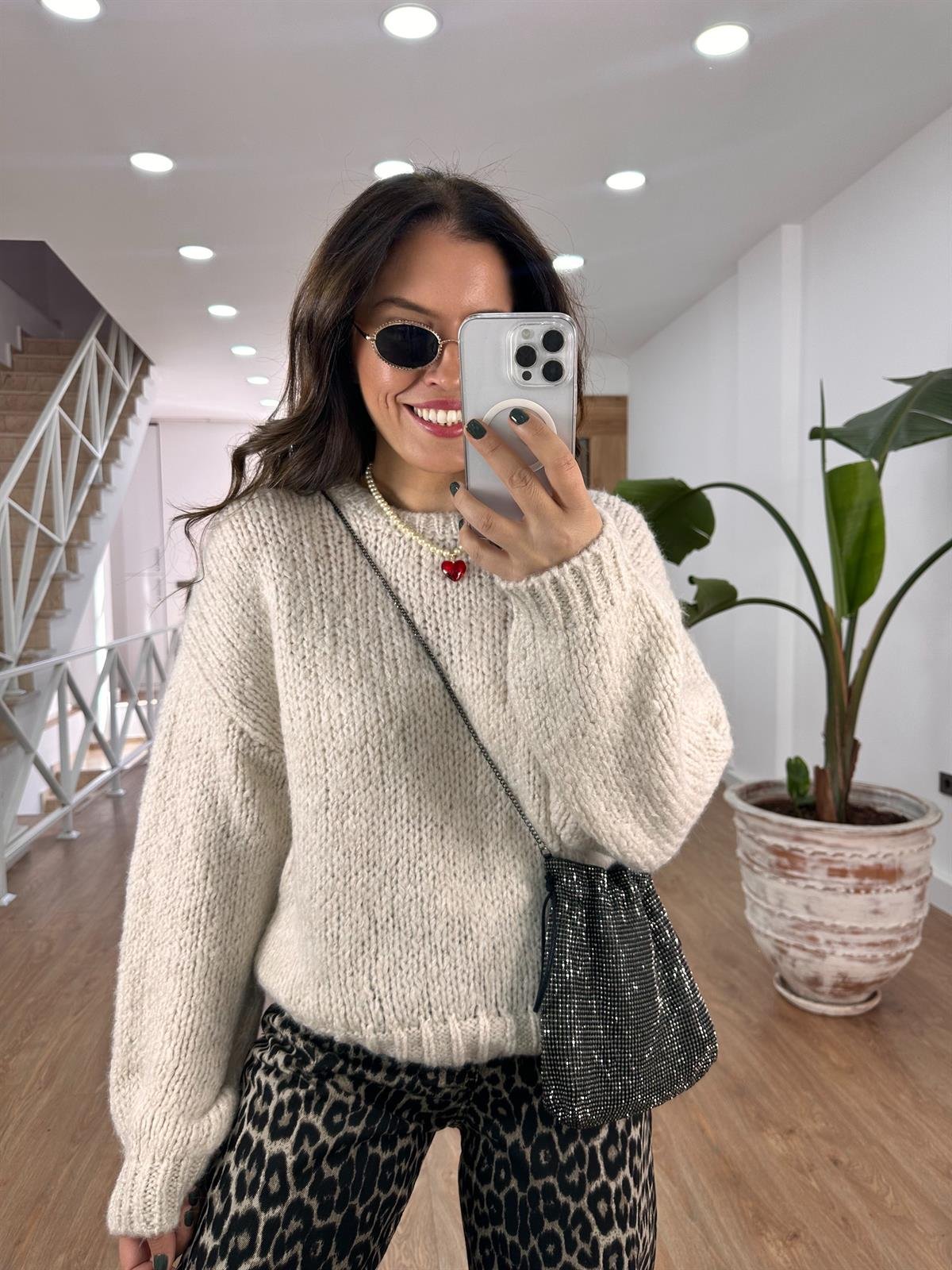 Bisiklet Yaka Yumoş Kazak - Bej