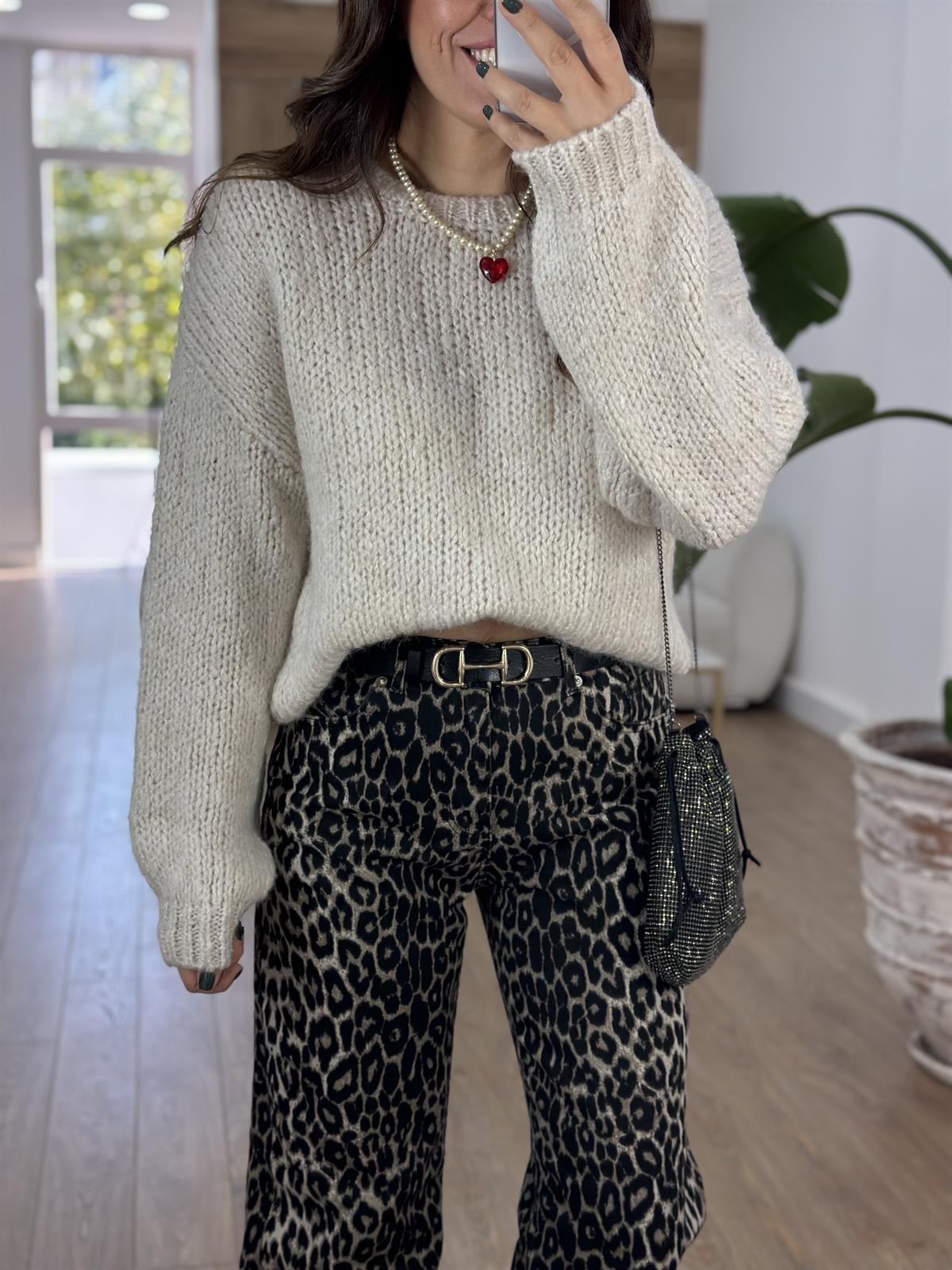 Bisiklet Yaka Yumoş Kazak - Bej