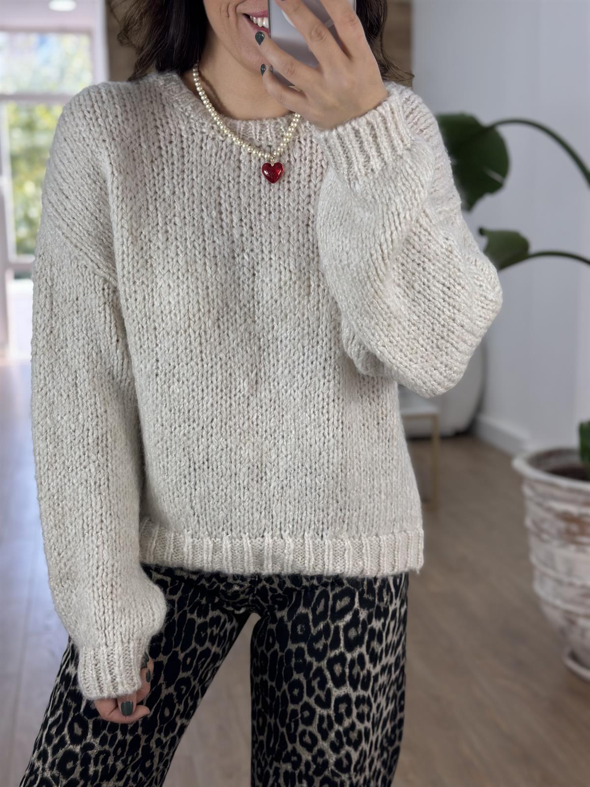 Bisiklet Yaka Yumoş Kazak - Bej