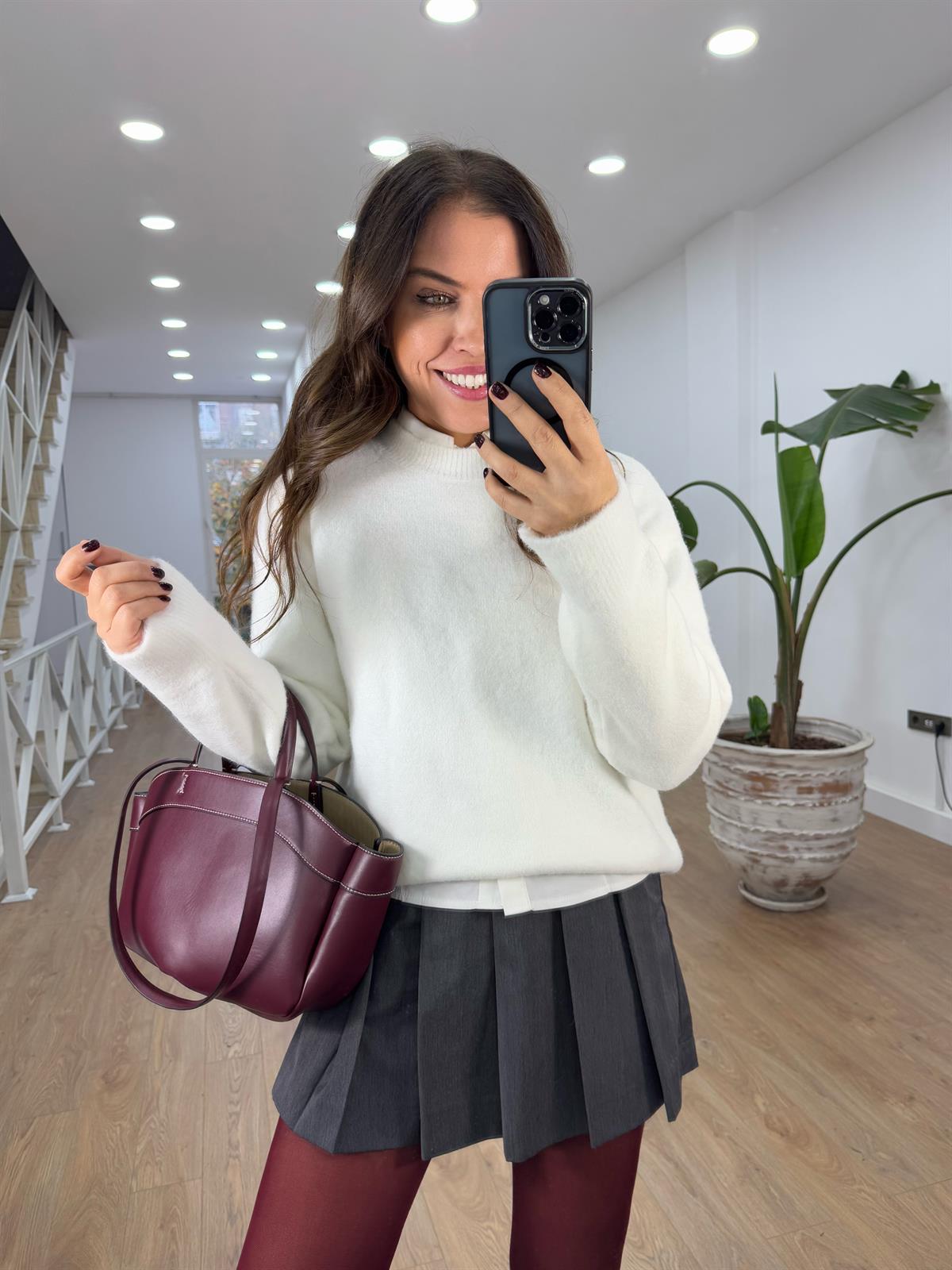 Dilvin Bisiklet Yaka Yumuşak Dokulu Triko Kazak - Ekru