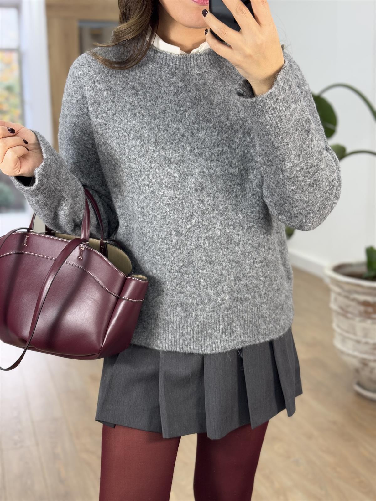 Dilvin Bisiklet Yaka Yumuşak Dokulu Triko Kazak - Gri