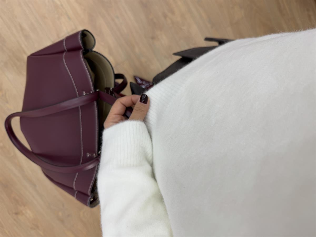 Dilvin Bisiklet Yaka Yumuşak Dokulu Triko Kazak - Ekru