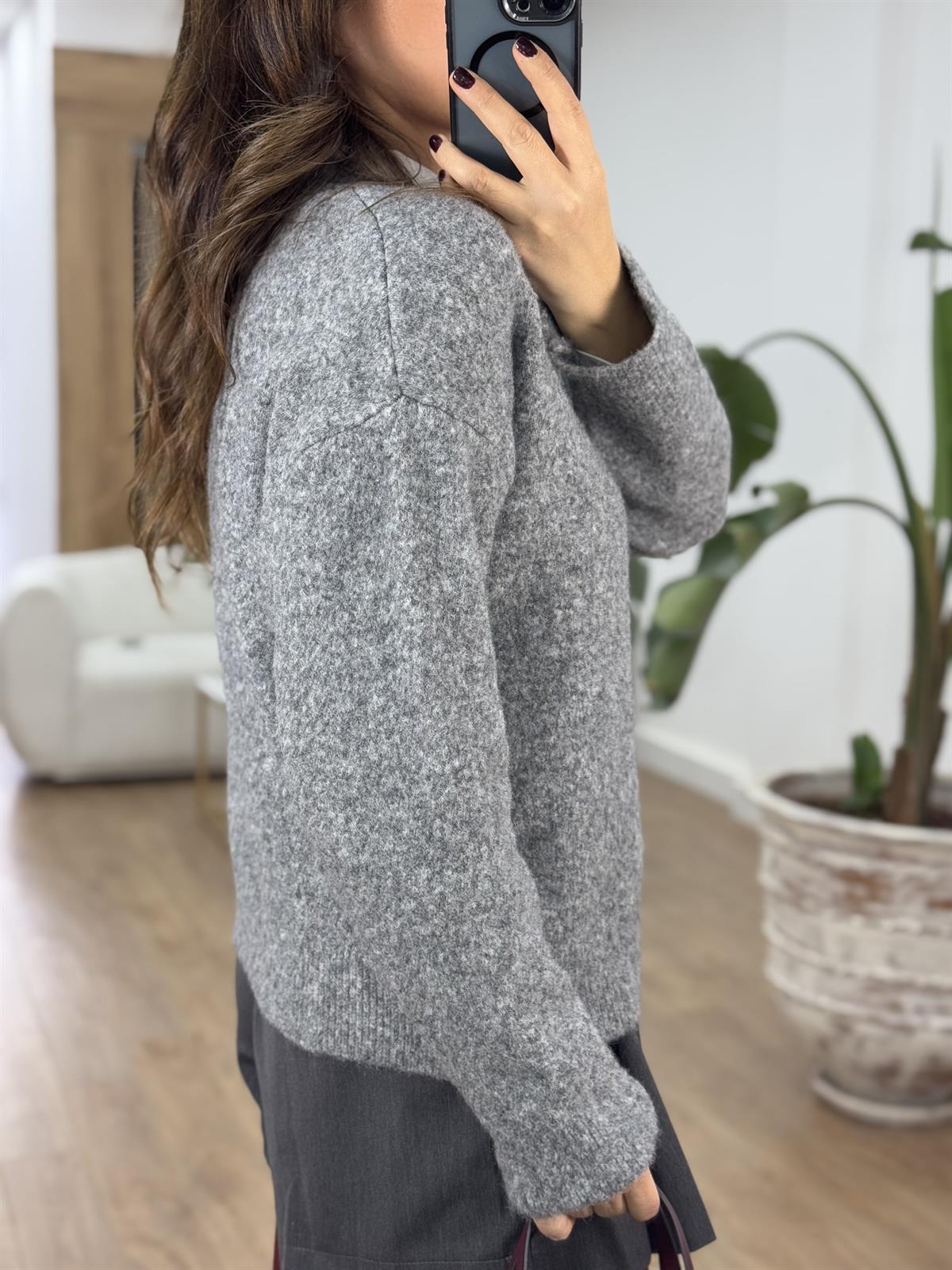 Dilvin Bisiklet Yaka Yumuşak Dokulu Triko Kazak - Gri