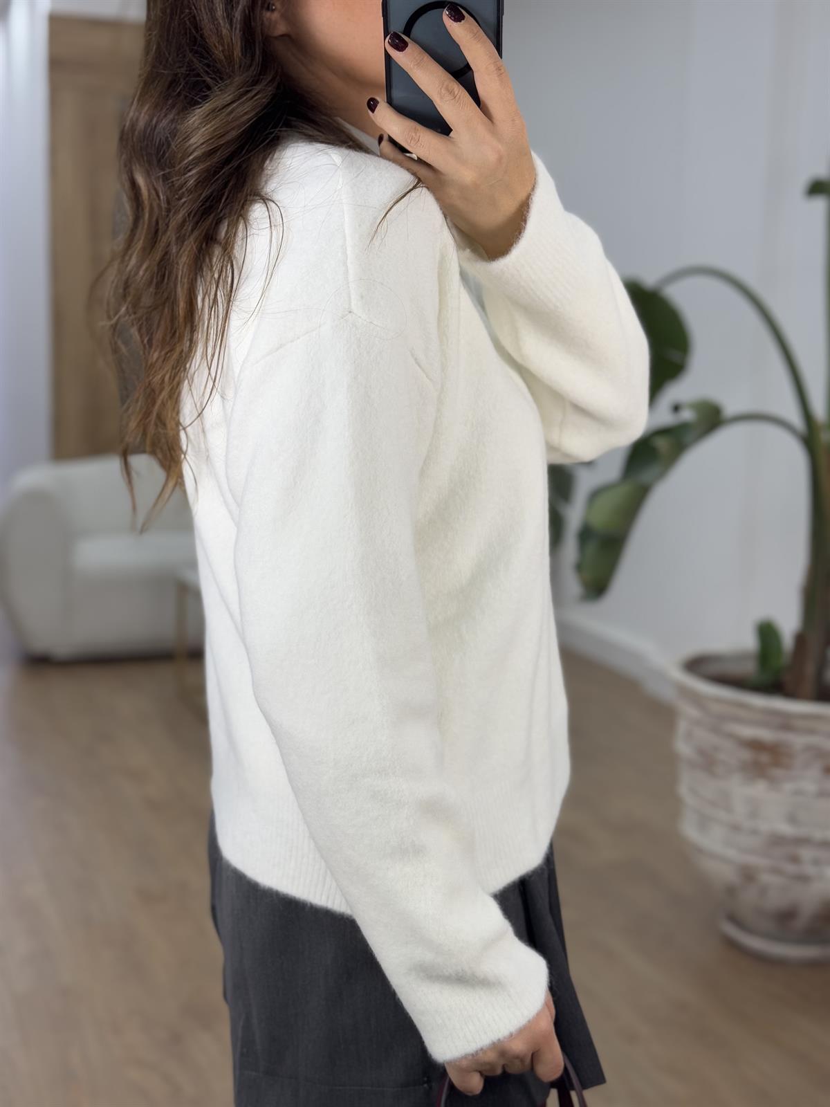 Dilvin Bisiklet Yaka Yumuşak Dokulu Triko Kazak - Ekru