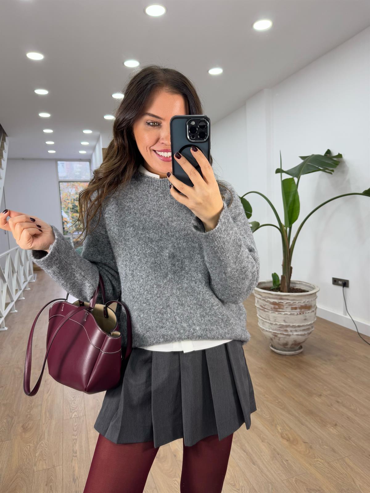 Dilvin Bisiklet Yaka Yumuşak Dokulu Triko Kazak - Gri