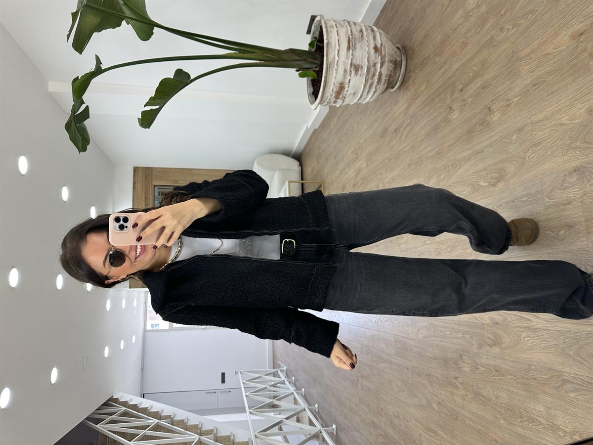 Biye Detaylı Buklet Kaban-Siyah