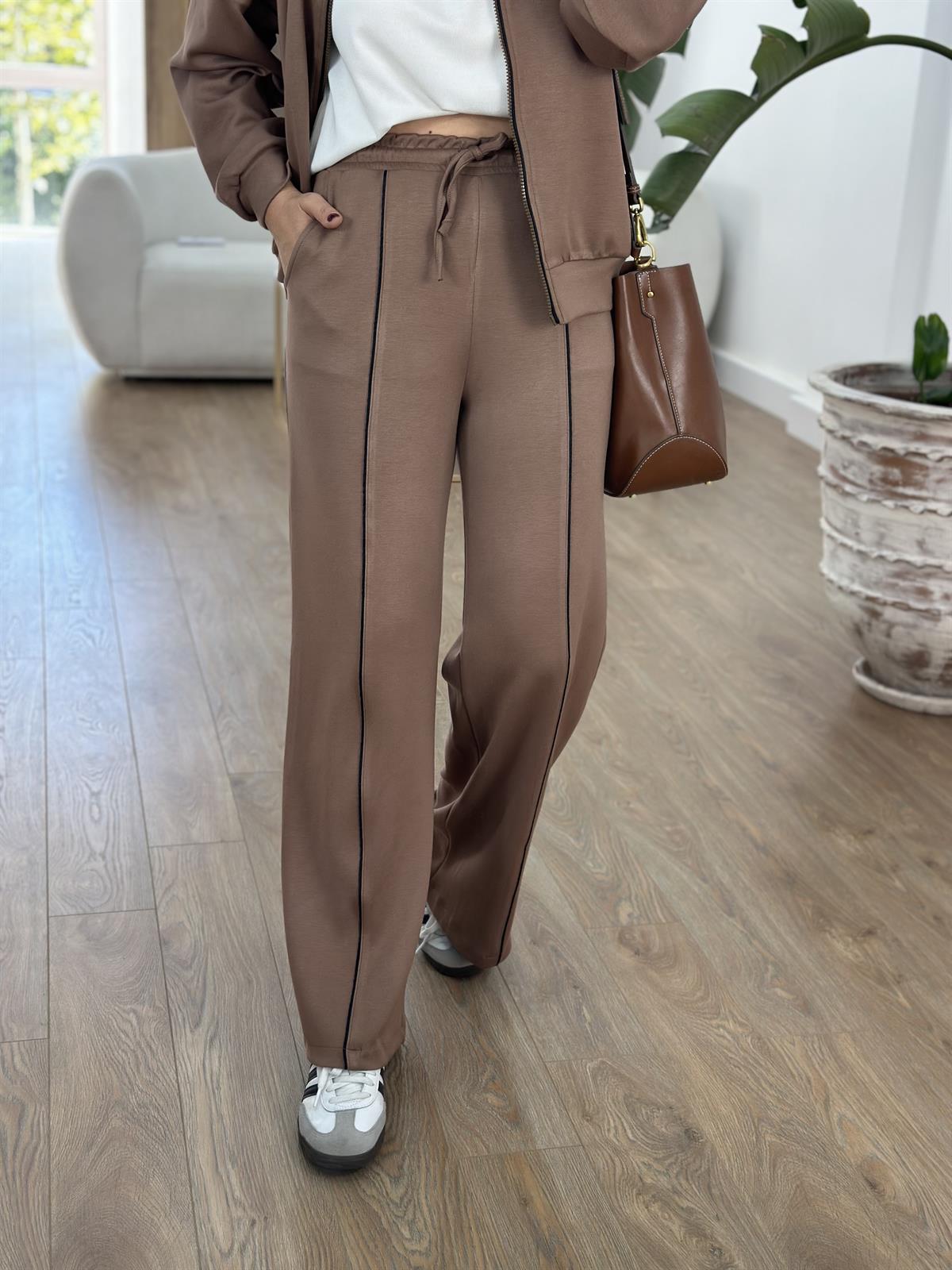 Biye Detaylı Fermuarlı Modal Takım-Kahve