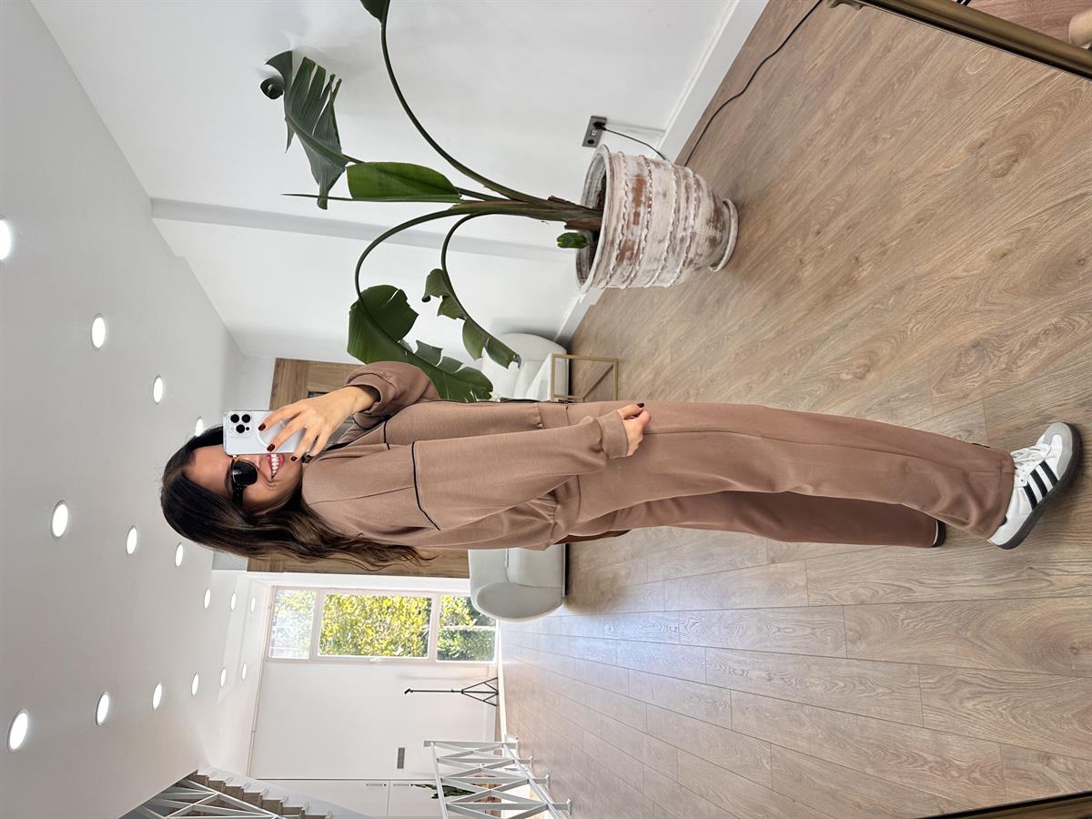 Biye Detaylı Fermuarlı Modal Takım-Kahve