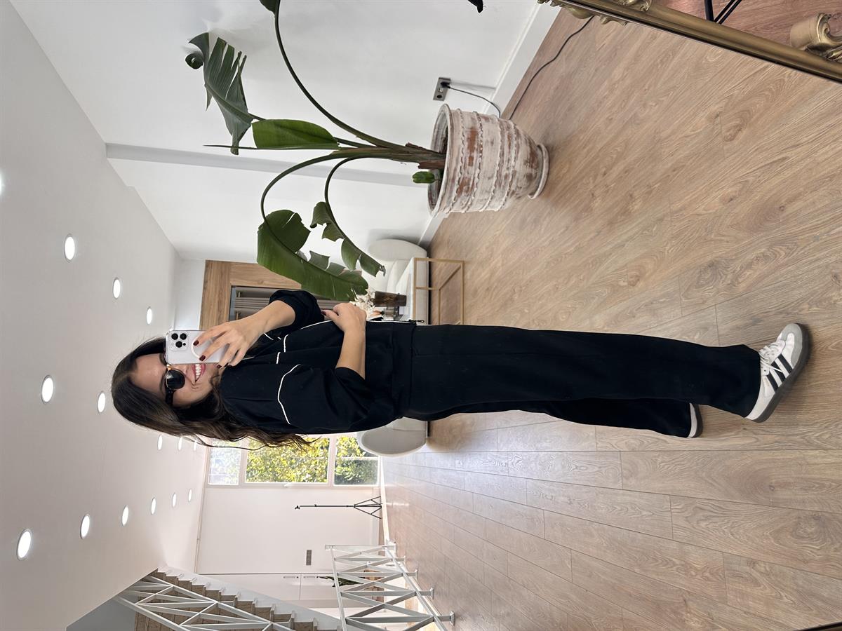 Biye Detaylı Fermuarlı Modal Takım-Siyah