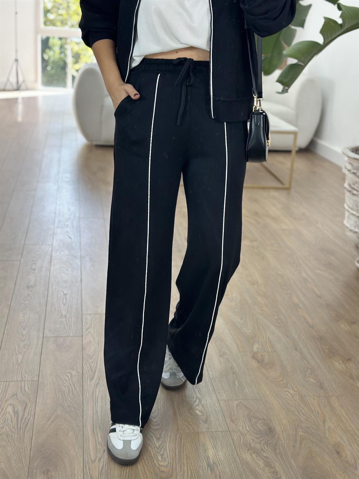 Biye Detaylı Fermuarlı Modal Takım-Siyah