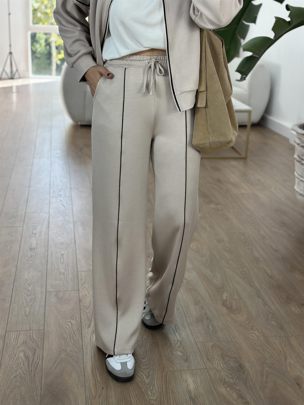 Biye Detaylı Fermuarlı Modal Takım-Taş