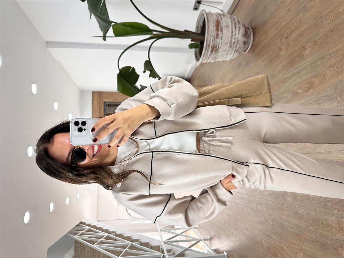 Biye Detaylı Fermuarlı Modal Takım-Taş