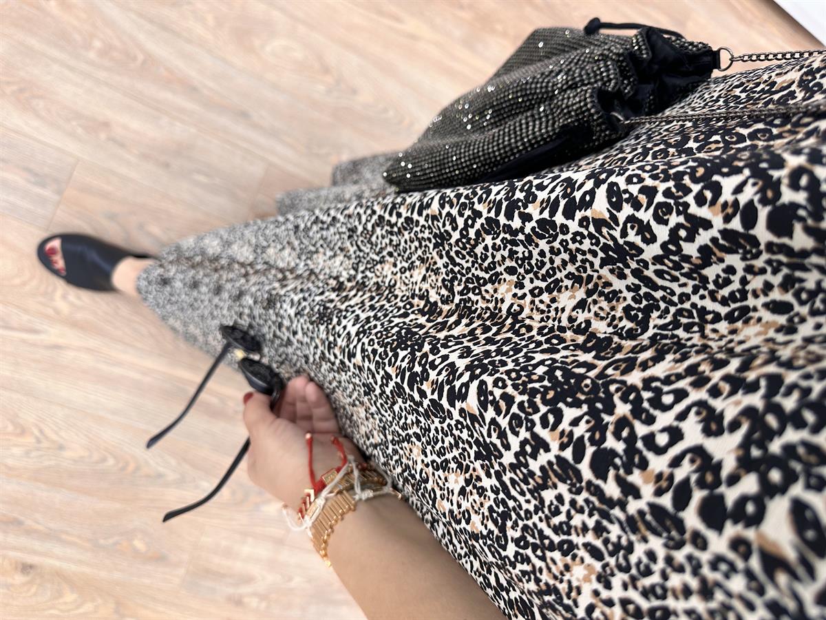 Biye Detaylı Leopar Elbise