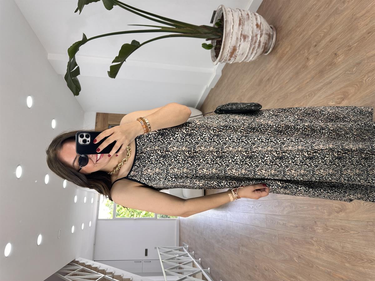 Biye Detaylı Leopar Elbise