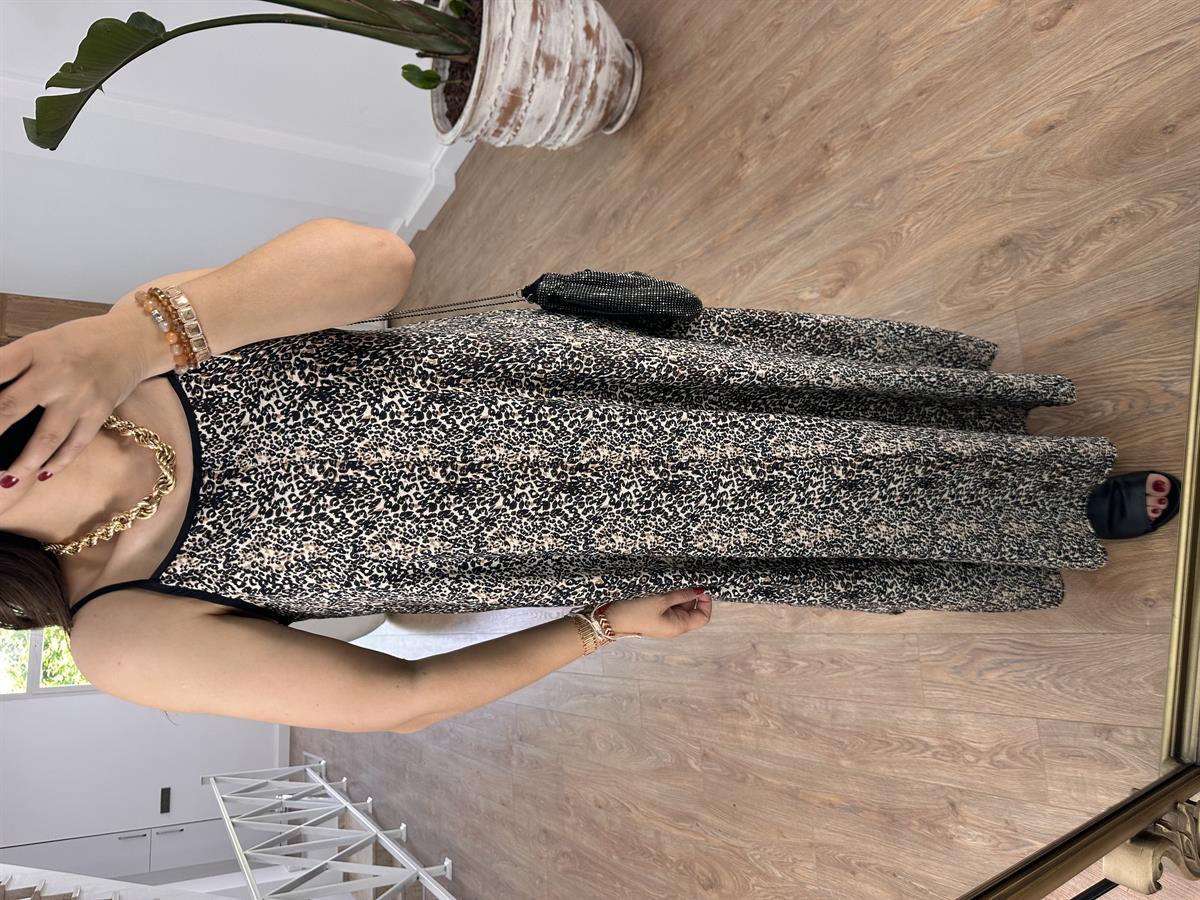 Biye Detaylı Leopar Elbise