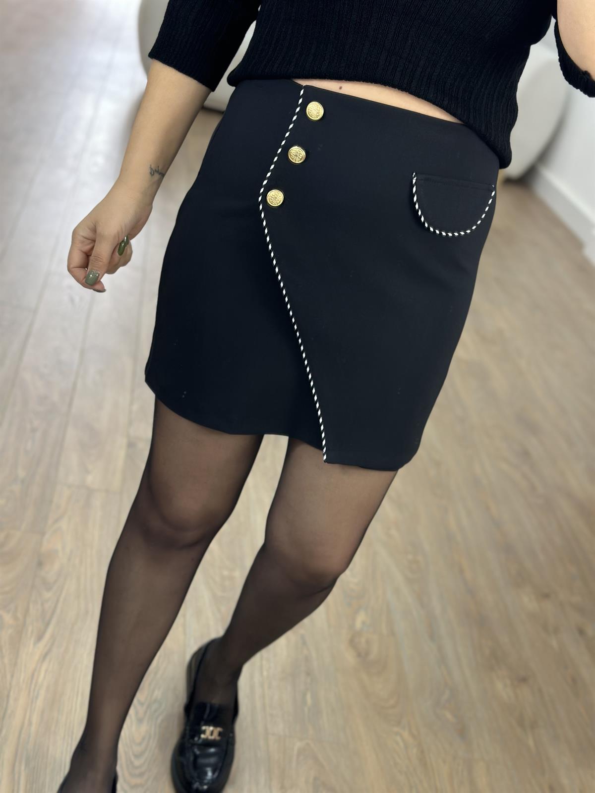 Biyeli Gold Düğmeli Kapaklı Etek