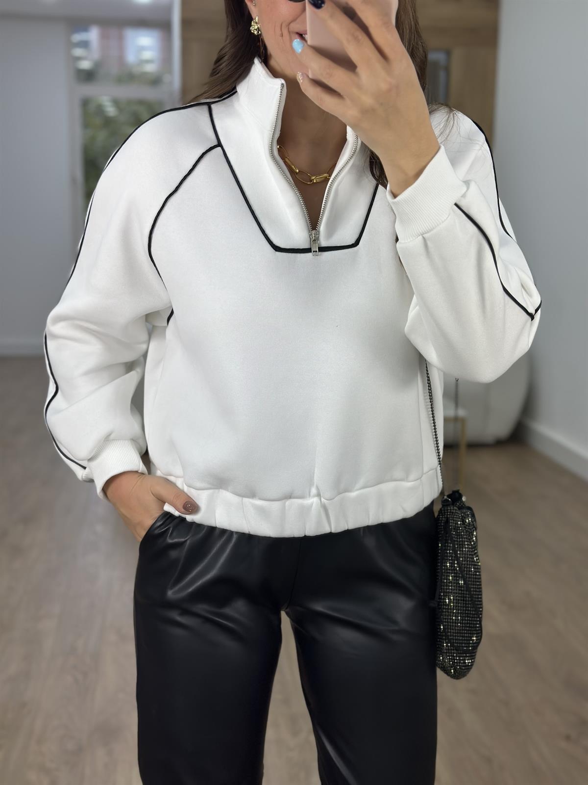 Biyeli Yakası Fermuarlı Sweatshirt
