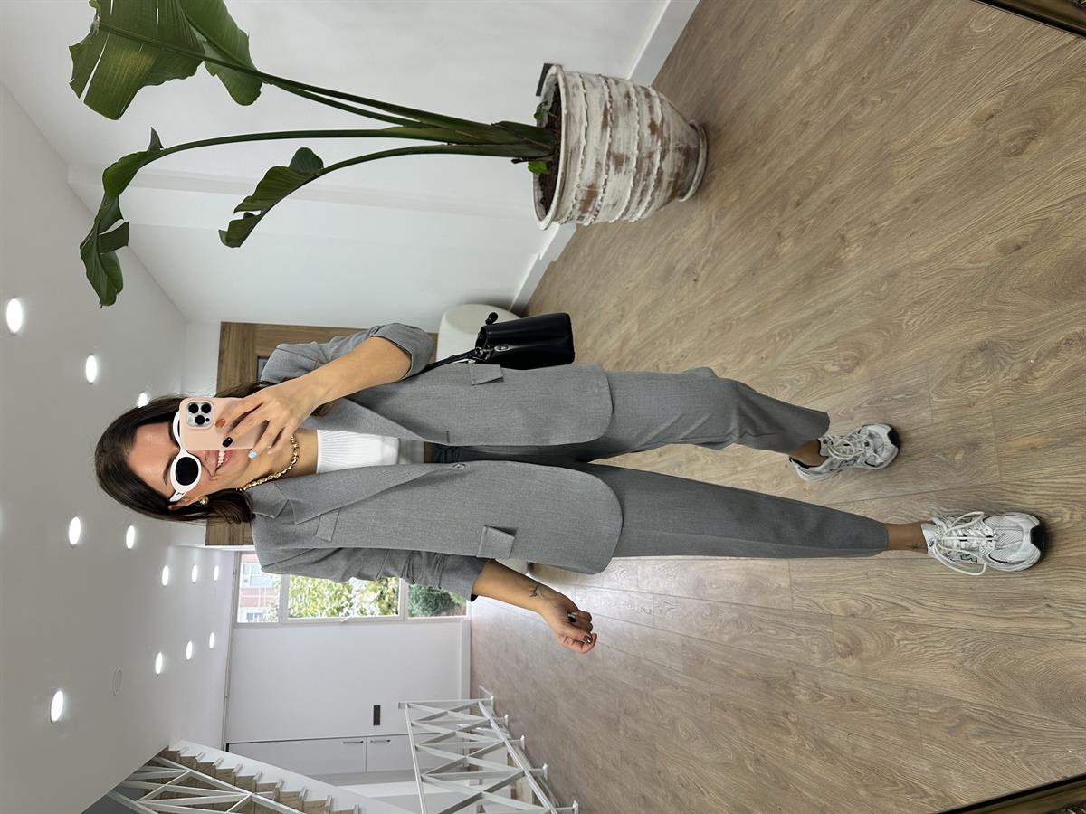 Blazer Ceketli Takım-Gri