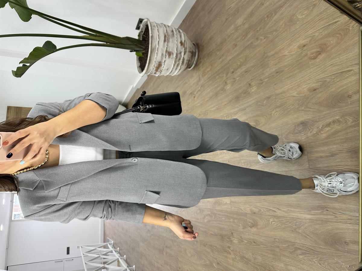 Blazer Ceketli Takım-Gri