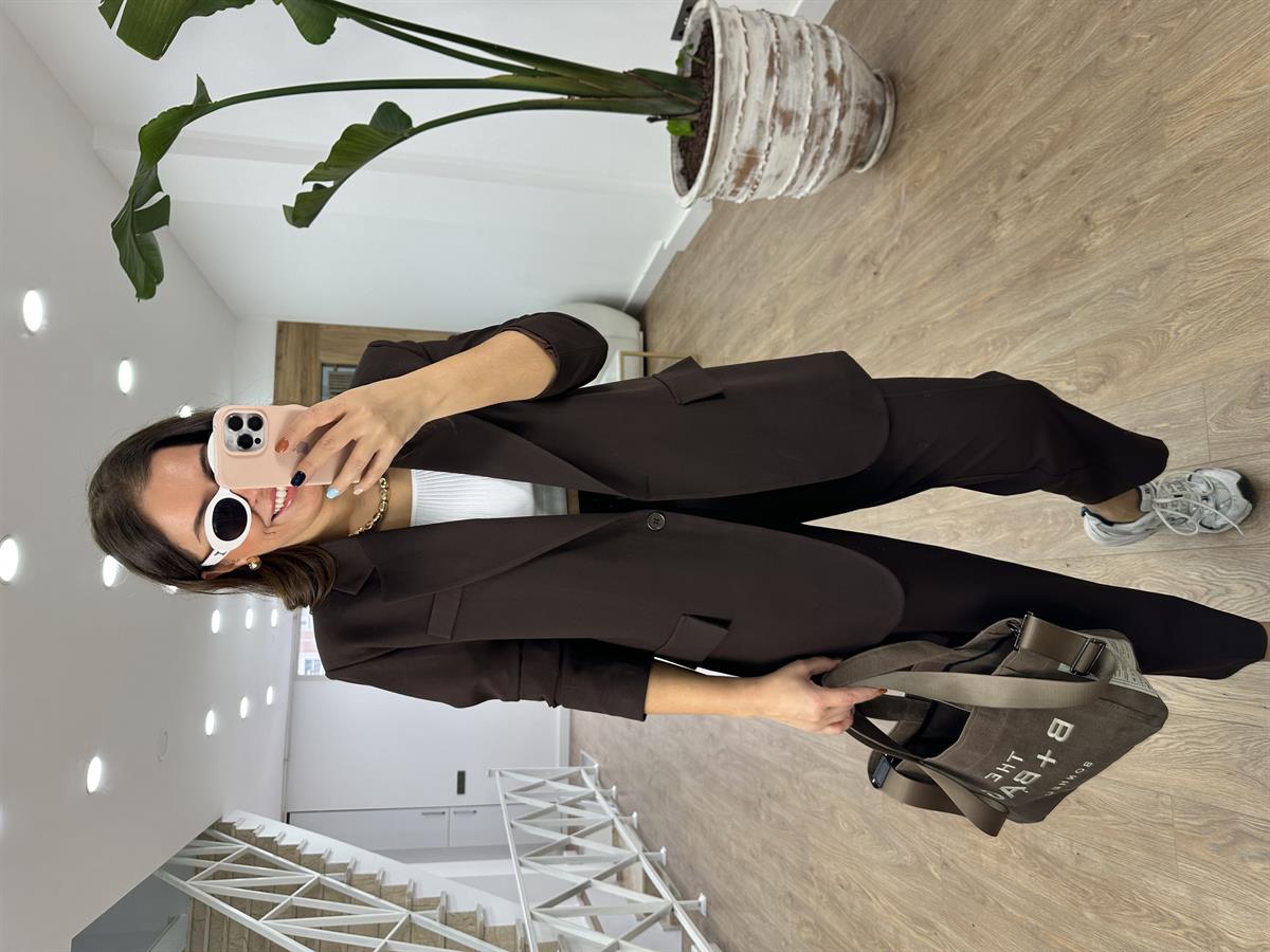 Blazer Ceketli Takım-Kahverengi